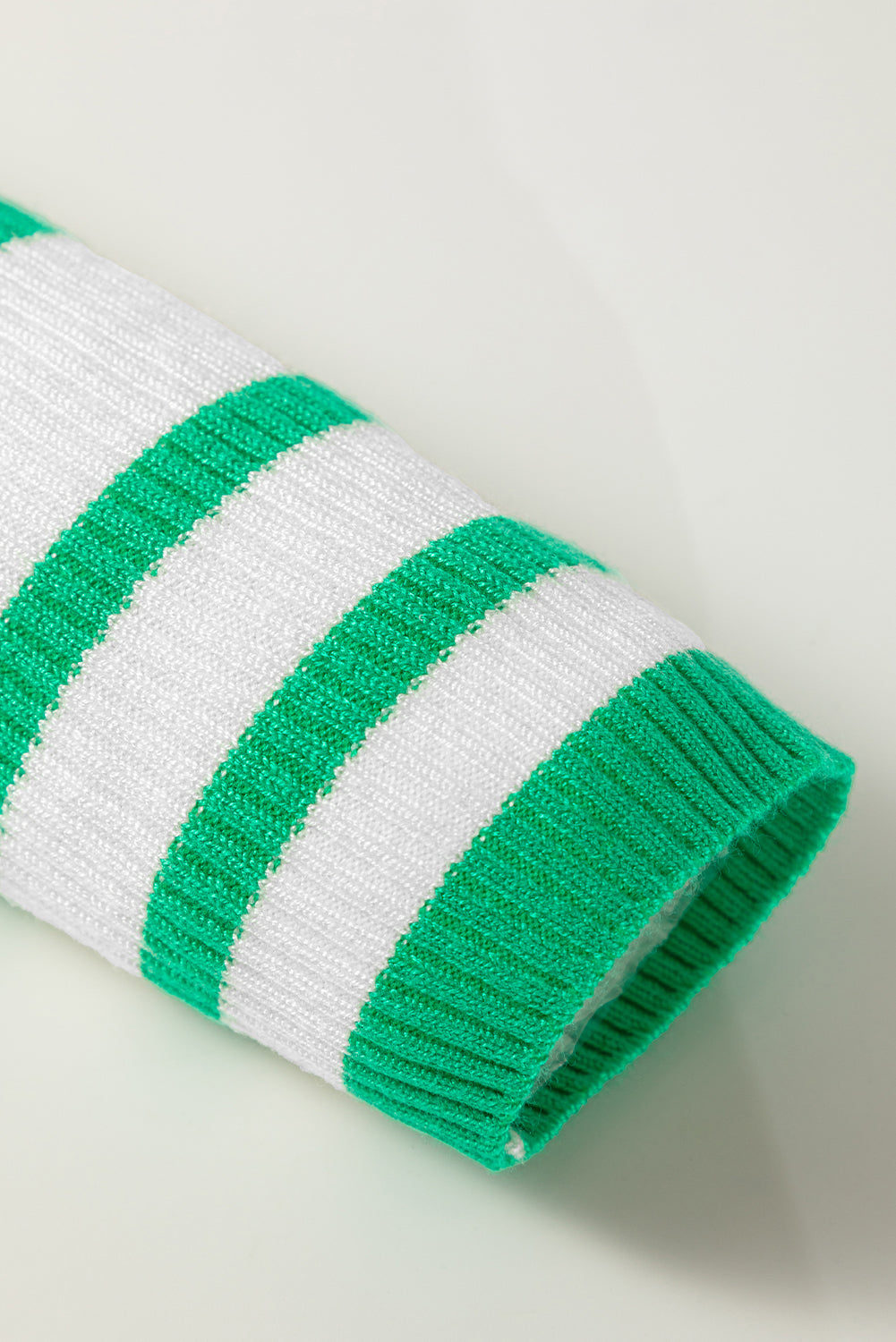 Bright Green Scalloped Trim U Neck Striped Ribbed Slim Sweater Sweaters JT's Designer Fashion