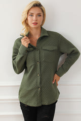 Green Retro Quilted Flap Pocket Button Shacket Jackets JT's Designer Fashion