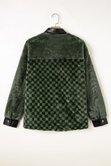 Vineyard Green Fleece Checkerboard Flap Pocket Snap Button Jacket Jackets JT's Designer Fashion