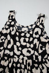 Black Leopard Print U Neck Sleeveless High Waist Dress Mini Dresses JT's Designer Fashion