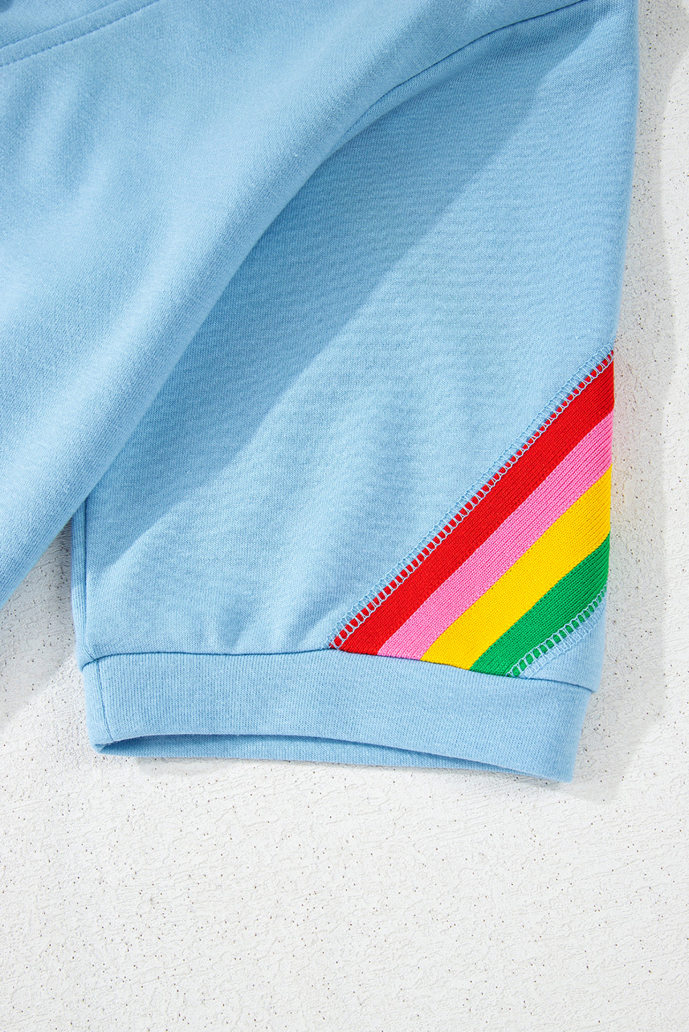 Sky Blue Rainbow Colorblock Collared Short Sleeve Top 2 Piece Shorts Set Short Sets JT's Designer Fashion
