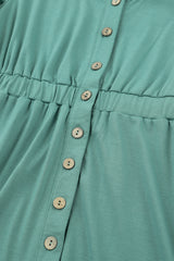 Green Button Up High Waist Long Sleeve Dress Midi Dresses JT's Designer Fashion