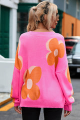 Flower Pattern Slouchy Sweater Sweaters JT's Designer Fashion