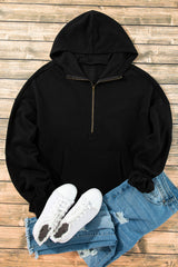 Black Fleece Lined Half Zipper Kangaroo Pockets Loose Hoodie Sweatshirts & Hoodies JT's Designer Fashion