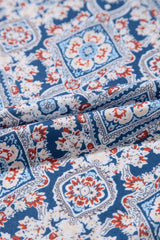 Blue Geometric Printed Lace Patchwork Ric Rac Raglan Long Sleeve Top Long Sleeve Tops JT's Designer Fashion
