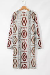 Brown Western Aztec Printed Open Front Long Cardigan Cardigans JT's Designer Fashion