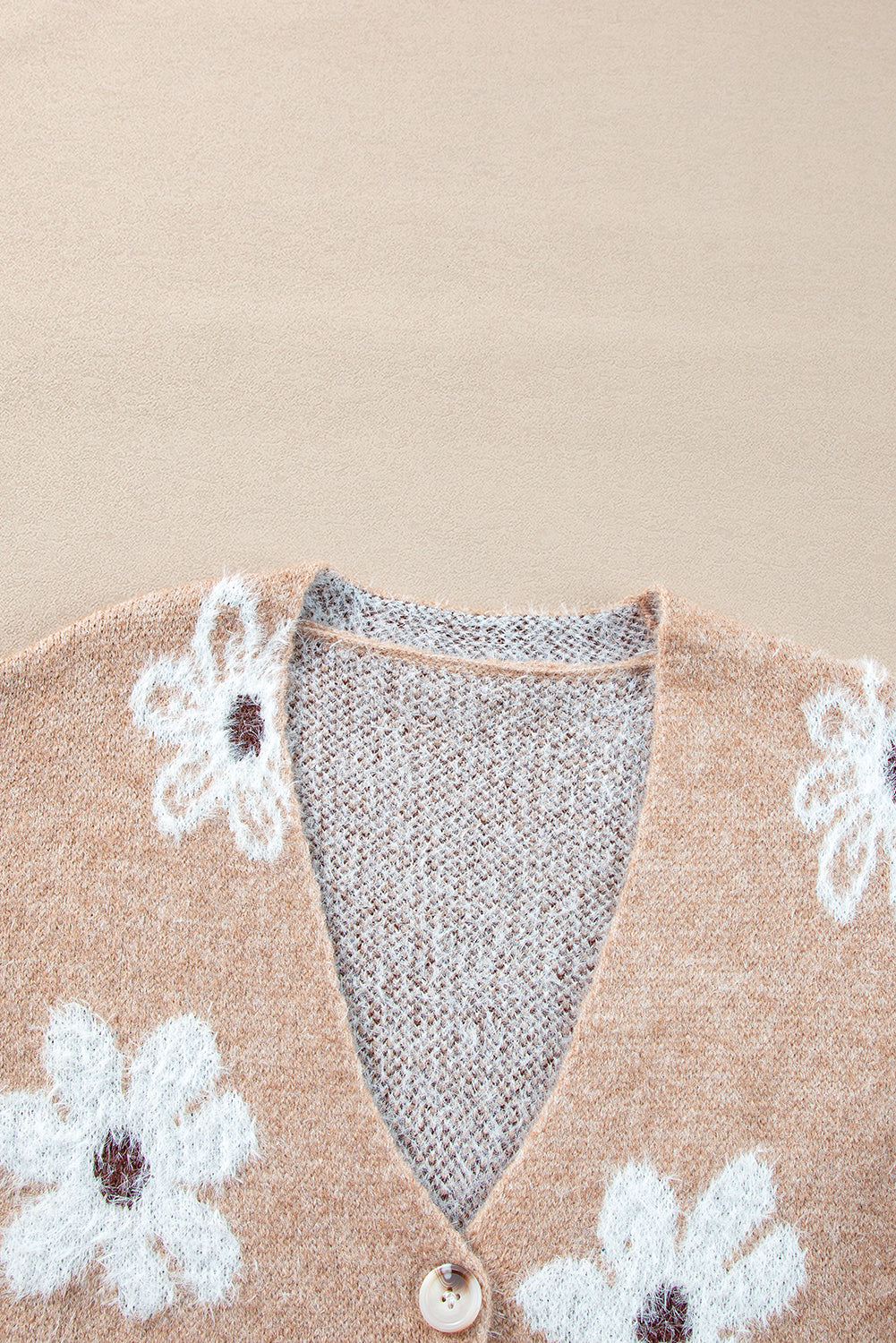 Smoke Gray Floral Print V Neck Knitted Button up Cardigan Cardigans JT's Designer Fashion