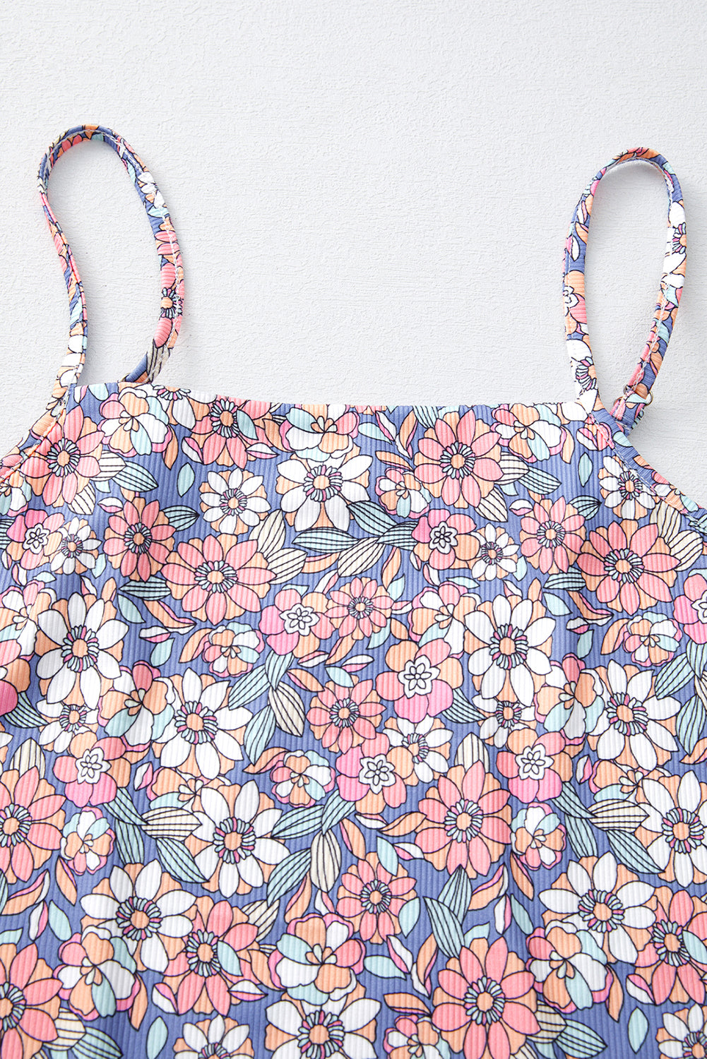 Sky Blue Floral Print Spaghetti Straps Tank Top and Shorts Set Short Sets JT's Designer Fashion