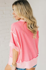 Peach Blossom Raw Seam Mix Texture Patchwork Rodeo Graphic Tee Graphic Tees JT's Designer Fashion