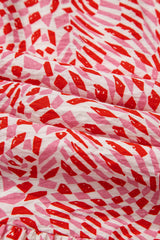 Pink Geometric Print Knot Back Sleeveless Ruffle Hem Dress Midi Dresses JT's Designer Fashion