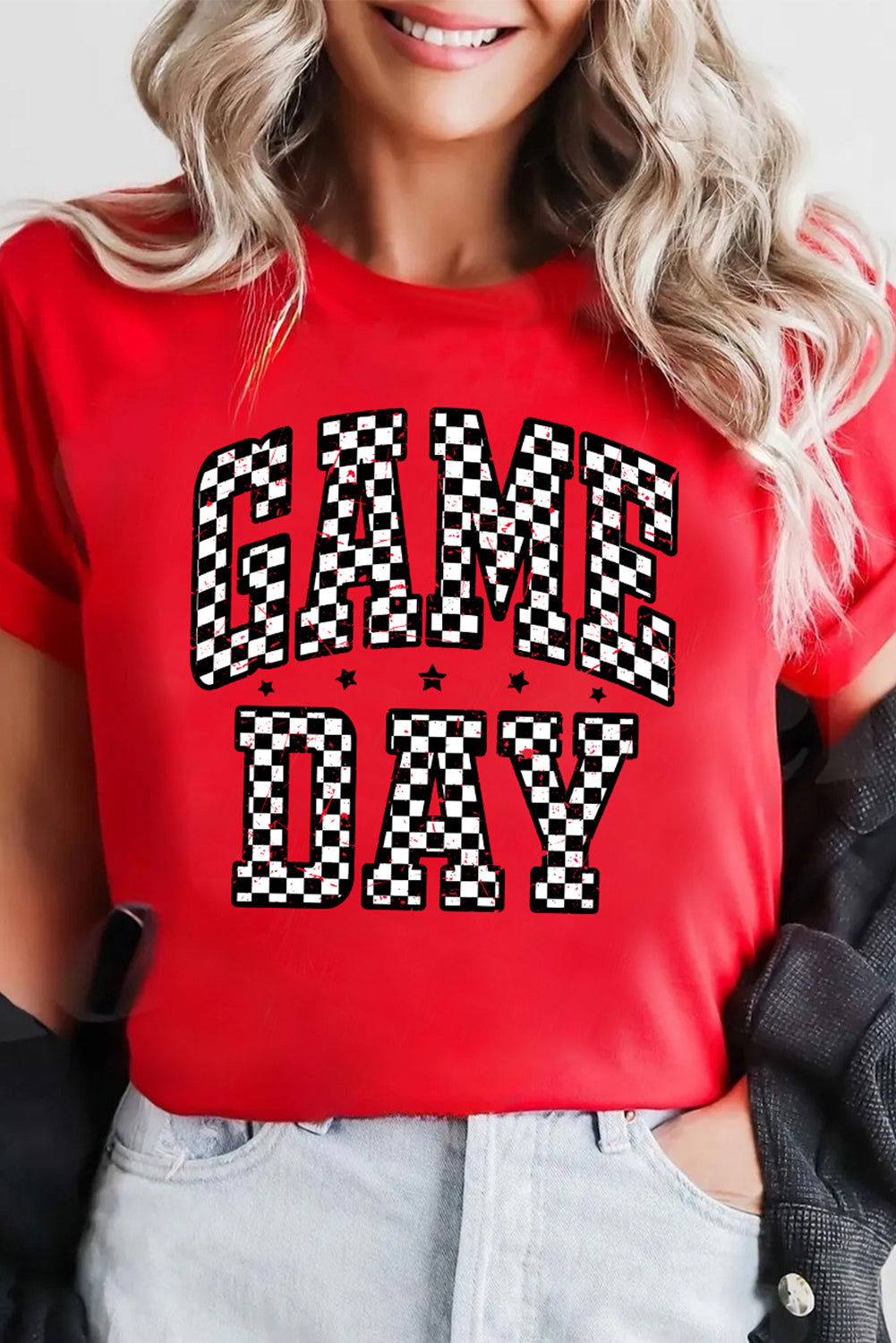 Red Checkered Game Day Graphic T Shirt Graphic Tees JT's Designer Fashion