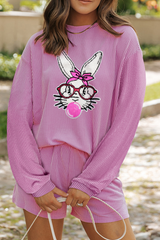 Phalaenopsis Bubble Gum Rabbit Sequin Graphic 2pcs Outfit Phalaenopsis 75%Polyester+20%Viscose+5%Elastane Graphic Sets JT's Designer Fashion