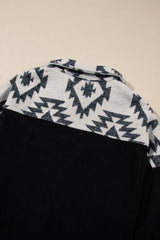 Black Aztec Patchwork Buttoned Corduroy Shacket Jackets JT's Designer Fashion