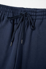 Navy Blue Solid Color Fleece Lined Drawstring Waist Casual Pants Pants & Culotte JT's Designer Fashion