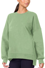 Grass Green Plain Drop Shoulder High Low Sweatshirt Sweatshirts & Hoodies JT's Designer Fashion