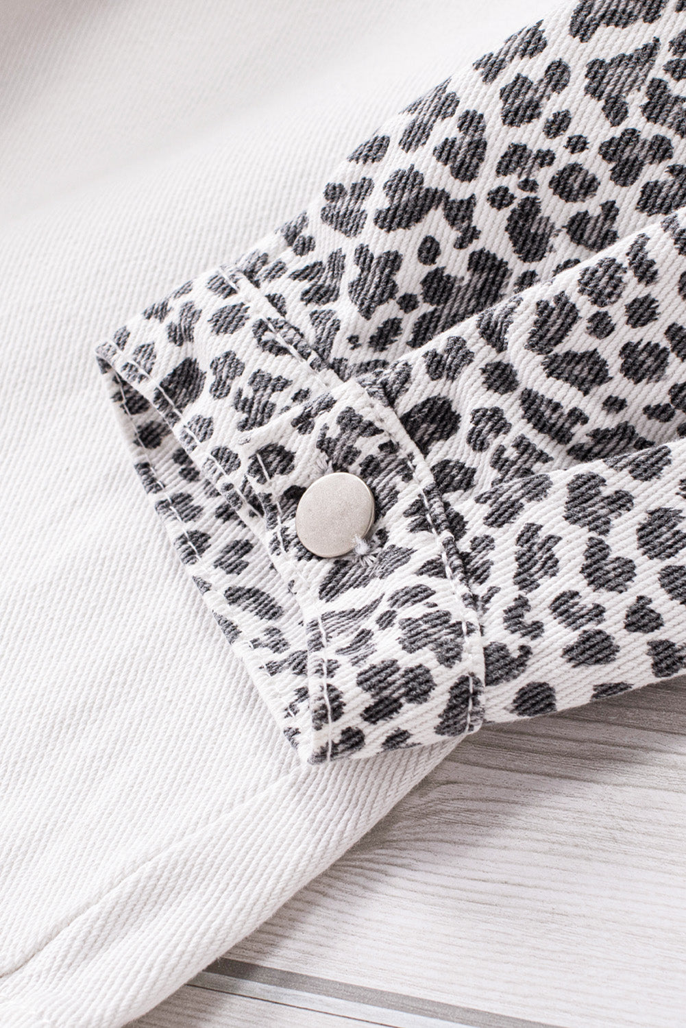 White Contrast Leopard Denim Jacket Denim Jackets JT's Designer Fashion