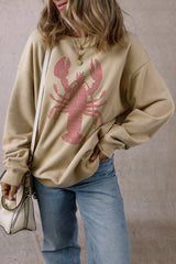 Parchment Rhinestone Crawfish Graphic Crewneck Oversized Sweatshirt Graphic Sweatshirts JT's Designer Fashion