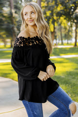 Black Blooming Lace Off The Shoulder Top Blouses & Shirts JT's Designer Fashion