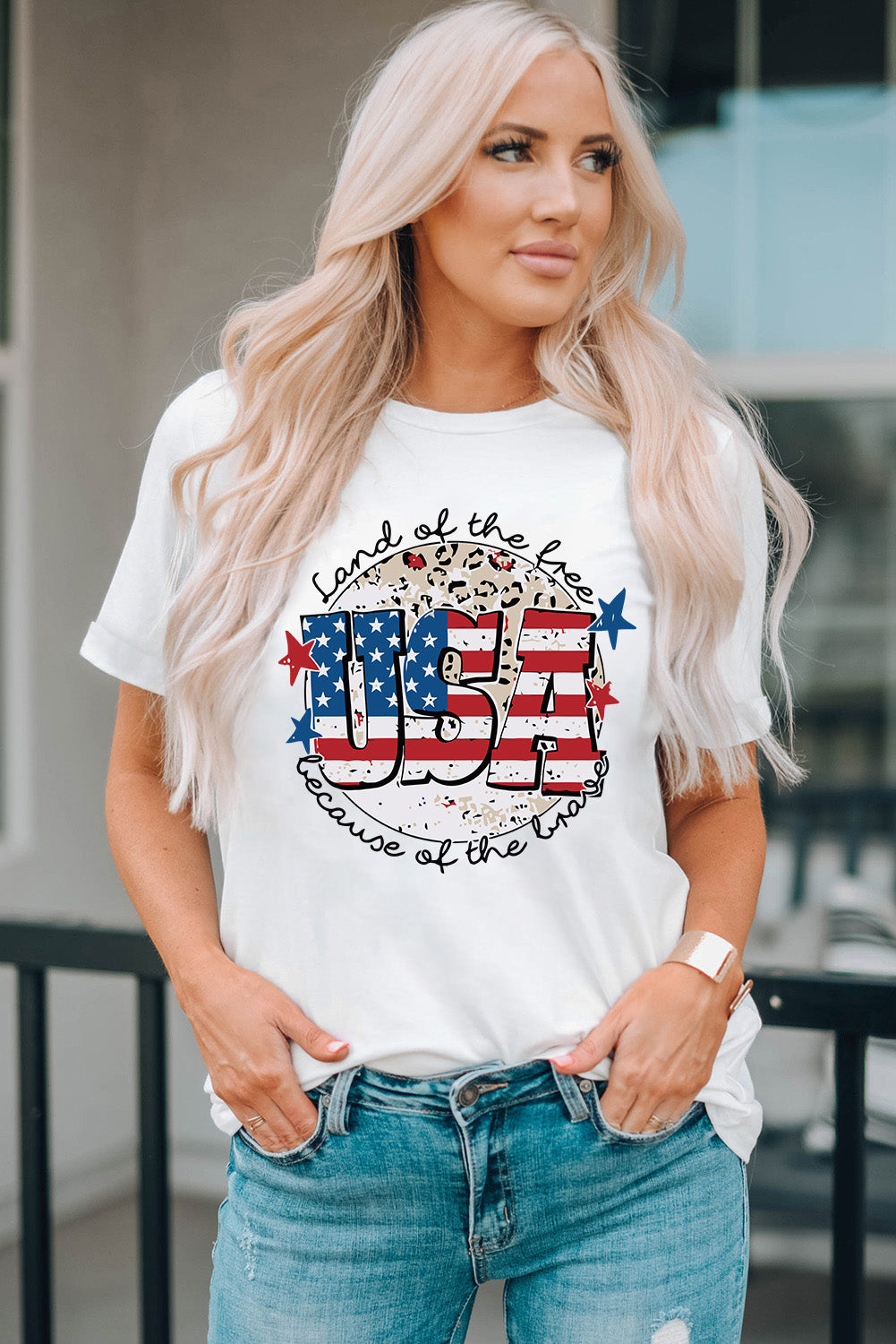 White USA Flag Slogan Graphic T-shirt Graphic Tees JT's Designer Fashion