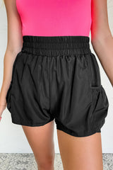Black Elastic High Waist Pocketed Casual Shorts Casual Shorts JT's Designer Fashion