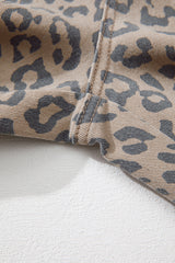 Khaki Leopard Printed Drawstring Elastic Waistband Pocketed Wide Leg Jeans Jeans JT's Designer Fashion