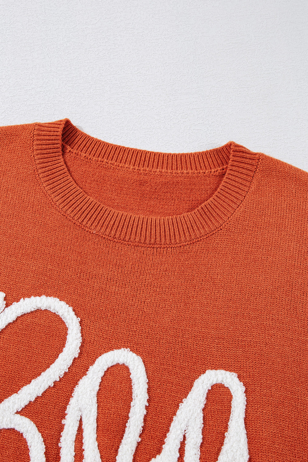 Orange Boo Knitted Pattern Ribbed Edge Drop Shoulder Sweater Sweaters JT's Designer Fashion