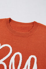 Orange Boo Knitted Pattern Ribbed Edge Drop Shoulder Sweater Sweaters JT's Designer Fashion