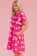 Rose Polka Dot Flutter Sleeve Notched Neck Tiered Flowy Dress Mini Dresses JT's Designer Fashion