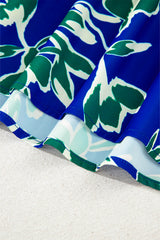Blue V Neck Floral Print Double Ruffled Short Sleeve Blouse Blouses & Shirts JT's Designer Fashion