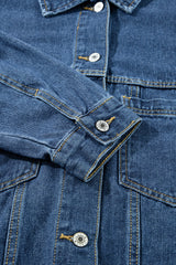 Dark Blue Washed Oversize Pocketed Denim Jacket Denim Jackets JT's Designer Fashion