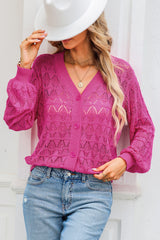 Rose Lightweight Buttoned Front Crochet Cardigan Cardigans JT's Designer Fashion