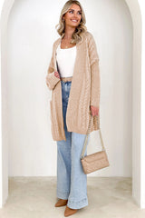 Parchment Oversize Chunky Cable Knit Open Front Midi-length Cardigan Cardigans JT's Designer Fashion