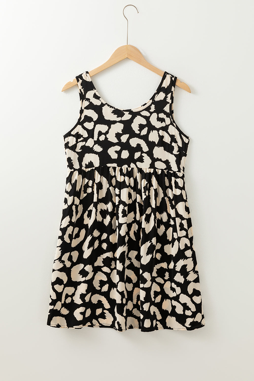 Black Leopard Print U Neck Sleeveless High Waist Dress Mini Dresses JT's Designer Fashion