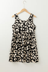 Black Leopard Print U Neck Sleeveless High Waist Dress Mini Dresses JT's Designer Fashion