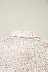 Beige Leopard Print Flap Pockets Buttoned Corduroy Shacket Jackets JT's Designer Fashion