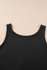 Black Solid Color Ribbed Ruffle Tank Top and Pants Set Pant Sets JT's Designer Fashion