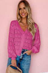 Rose Lightweight Buttoned Front Crochet Cardigan Cardigans JT's Designer Fashion