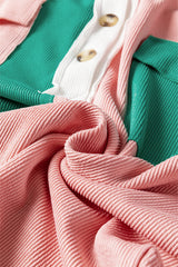 Pink Colorblock Ribbed Collared Oversized Sweatshirt Sweatshirts & Hoodies JT's Designer Fashion