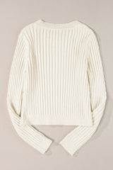 White Cable Knit Cropped Sweater Sweaters JT's Designer Fashion