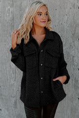Black Retro Quilted Flap Pocket Button Shacket Jackets JT's Designer Fashion