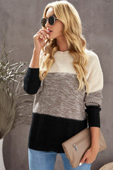 Black Color Block Netted Texture Pullover Sweater Sweaters & Cardigans JT's Designer Fashion