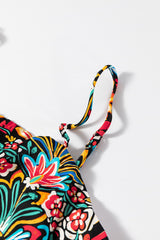 Black Boho Floral Print Thin Straps Sleeveless High Waist Maxi Dress Floral Dresses JT's Designer Fashion