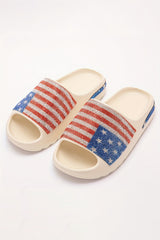 White Rhinestone American Flag Thick Sole Slippers Slippers JT's Designer Fashion