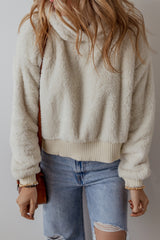 White Contrast Ribbed Edge Plush Hoodie Sweatshirts & Hoodies JT's Designer Fashion