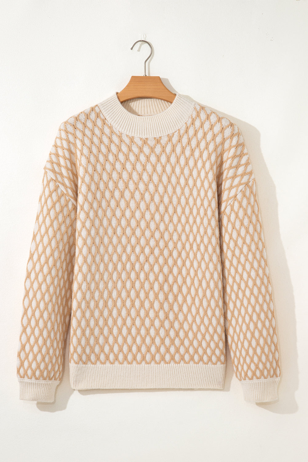 Smoke Gray Rhombus Textured Knit Mock Neck Sweater Sweaters JT's Designer Fashion