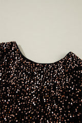Chicory Coffee Sequin Long Sleeve Cutout Back Top Long Sleeve Tops JT's Designer Fashion