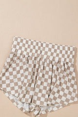 Brown Checkerboard T Shirt and High Waist Skorts 2 Piece Outfit Short Sets JT's Designer Fashion