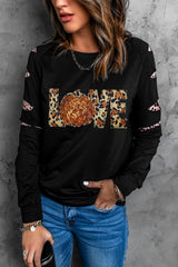 Black LOVE Sequin Pumpkin Leopard Print Cut Out Sleeve Sweatshirt Graphic Sweatshirts JT's Designer Fashion