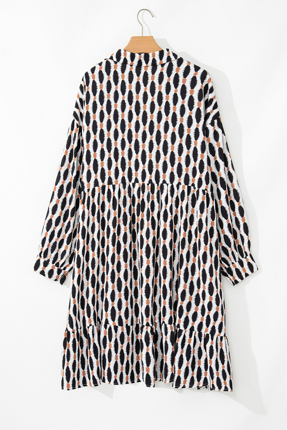 Apricot Geometric Print Collared V Neck Plus Size Mini Dress Plus Size Mini Dresses JT's Designer Fashion