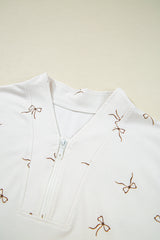 Beige Bow Print Half Zip Tank and Shorts 2pcs Set Short Sets JT's Designer Fashion